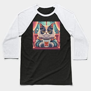 Cute cat having coffee in sweater Baseball T-Shirt